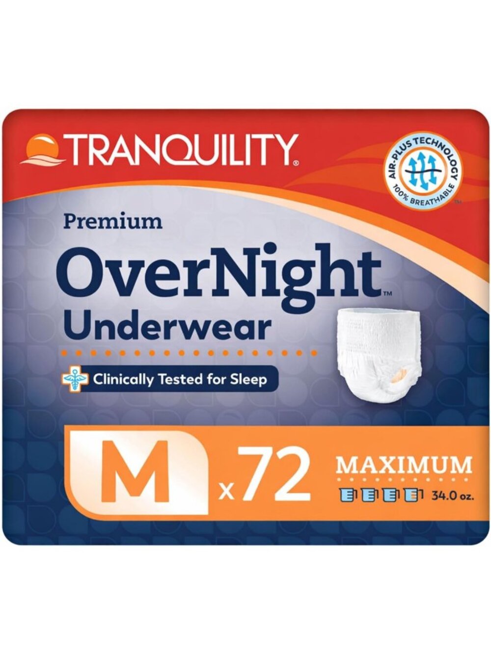 Overnight Absorbent Underwear for Men & Women, Medium, 72 Count, Comfort Fit